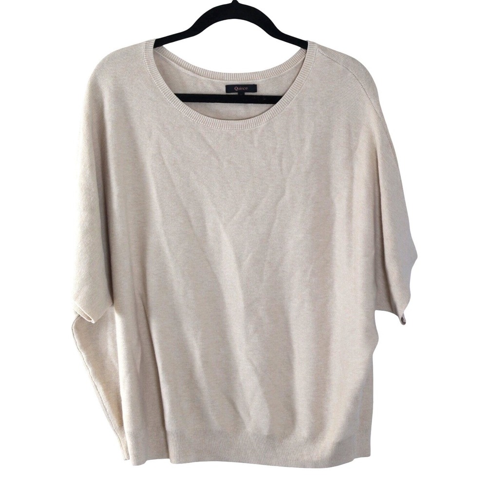 Quince Organic Cotton Cashmere Blend Dolman Sleeve Sweater Beige XL - Picture 2 of 8